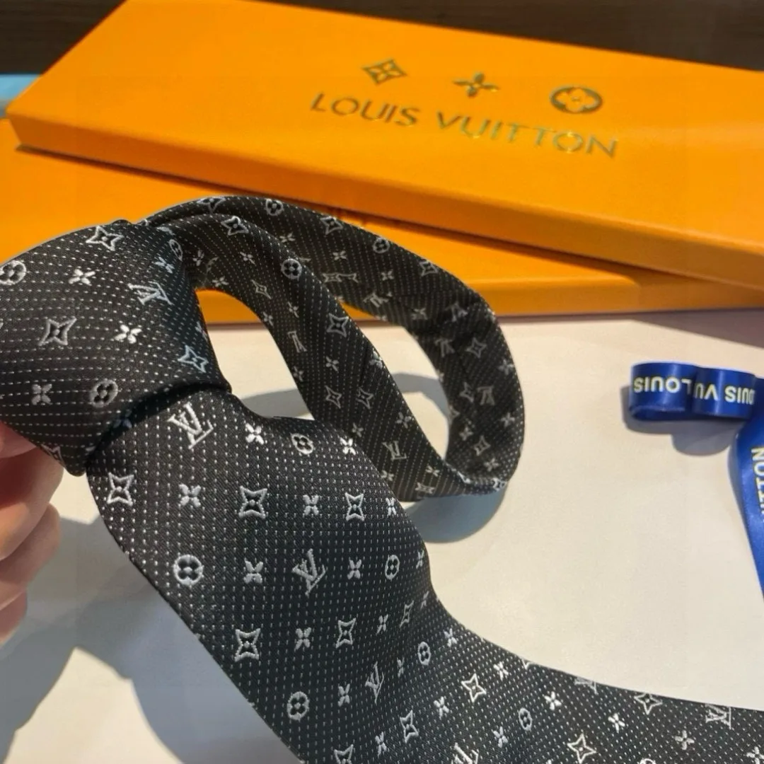 Louis Vuitton Monogram Silk Tie Dark Charcoal Grey - Image 6