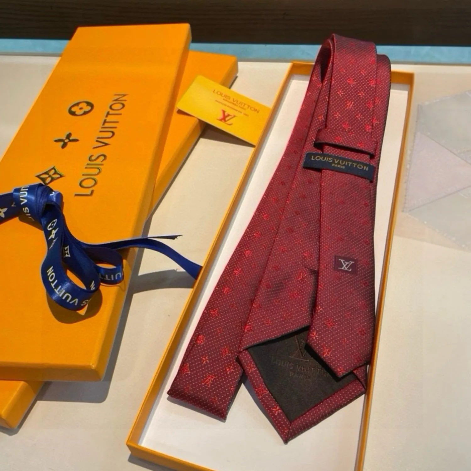 Louis Vuitton Monogram Silk Tie Deep Crimson Red - Image 7