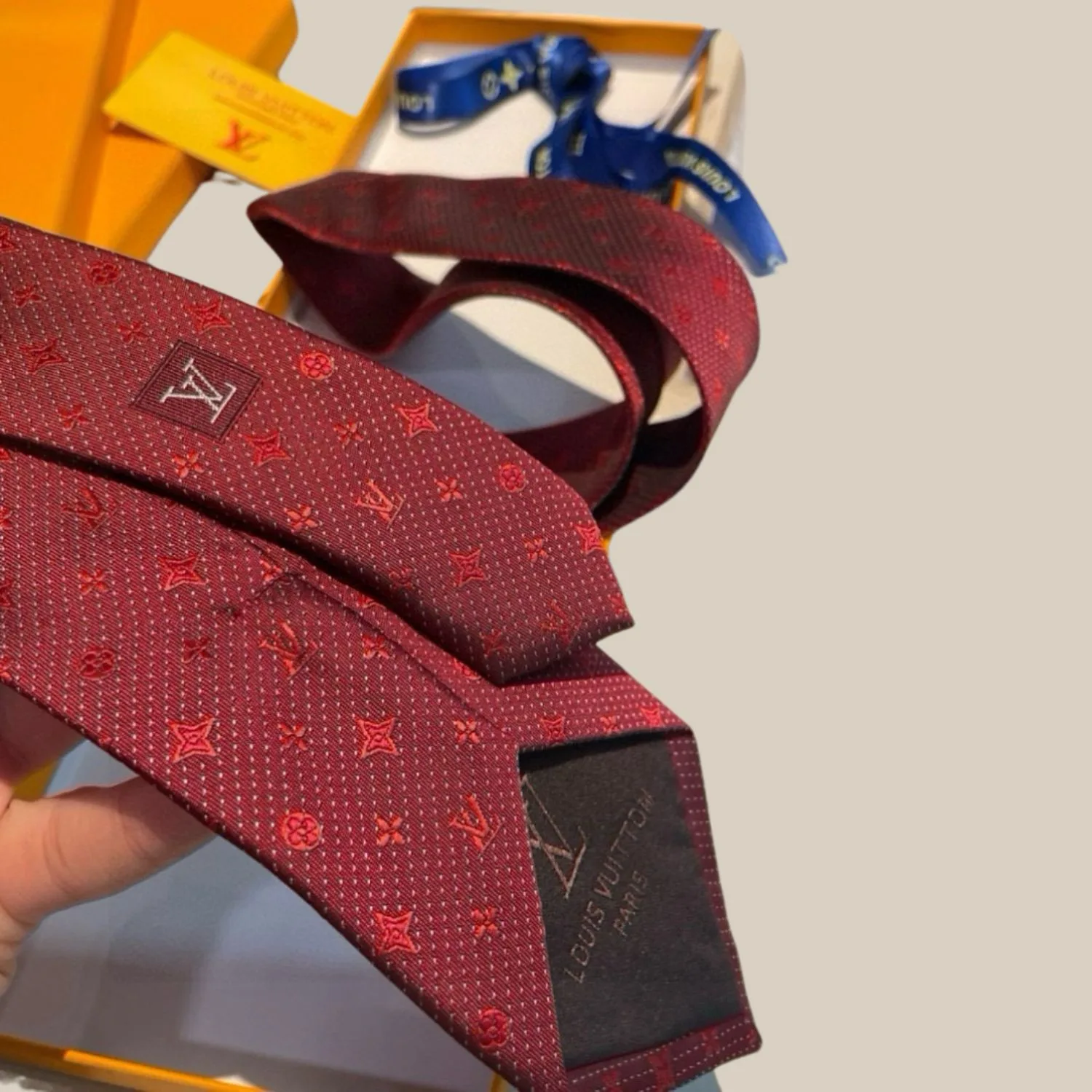 Louis Vuitton Monogram Silk Tie Deep Crimson Red - Image 5