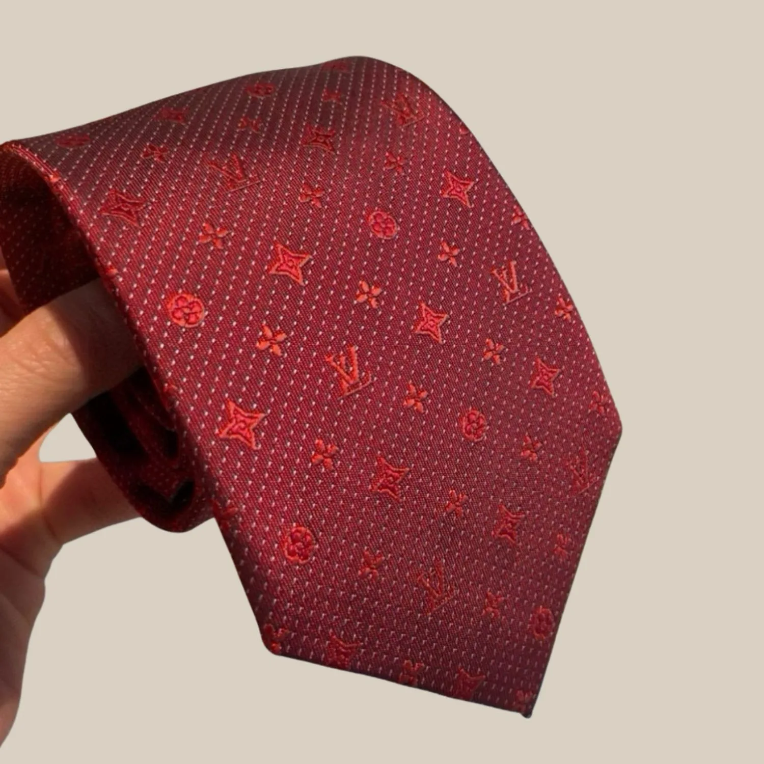 Louis Vuitton Monogram Silk Tie Deep Crimson Red - Image 4