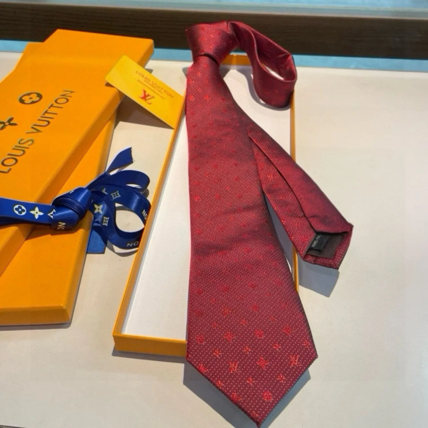 Louis Vuitton Monogram Silk Tie Deep Crimson Red - Image 3
