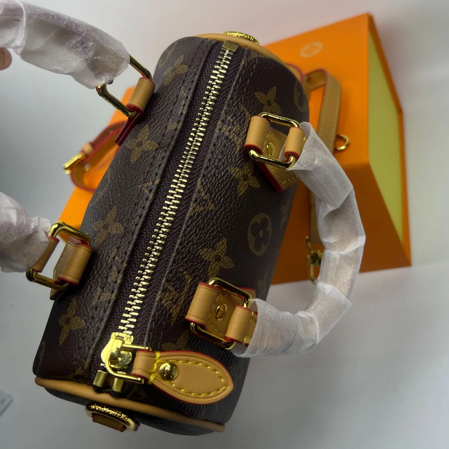 Louis Vuitton Nano Speedy Top Handle Bag / Brown Monogram Canvas Gold Hardware - Image 9