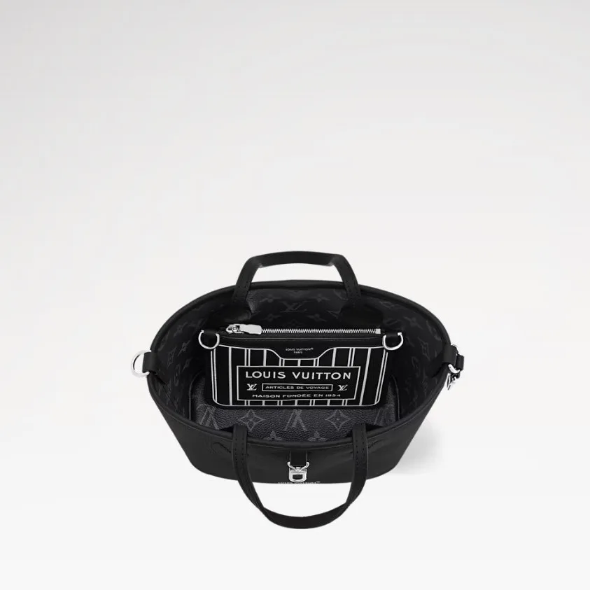 Louis Vuitton Neverfull Bandouliere Inside Out BB Tote Bag / Black Silver Hardware - Image 6