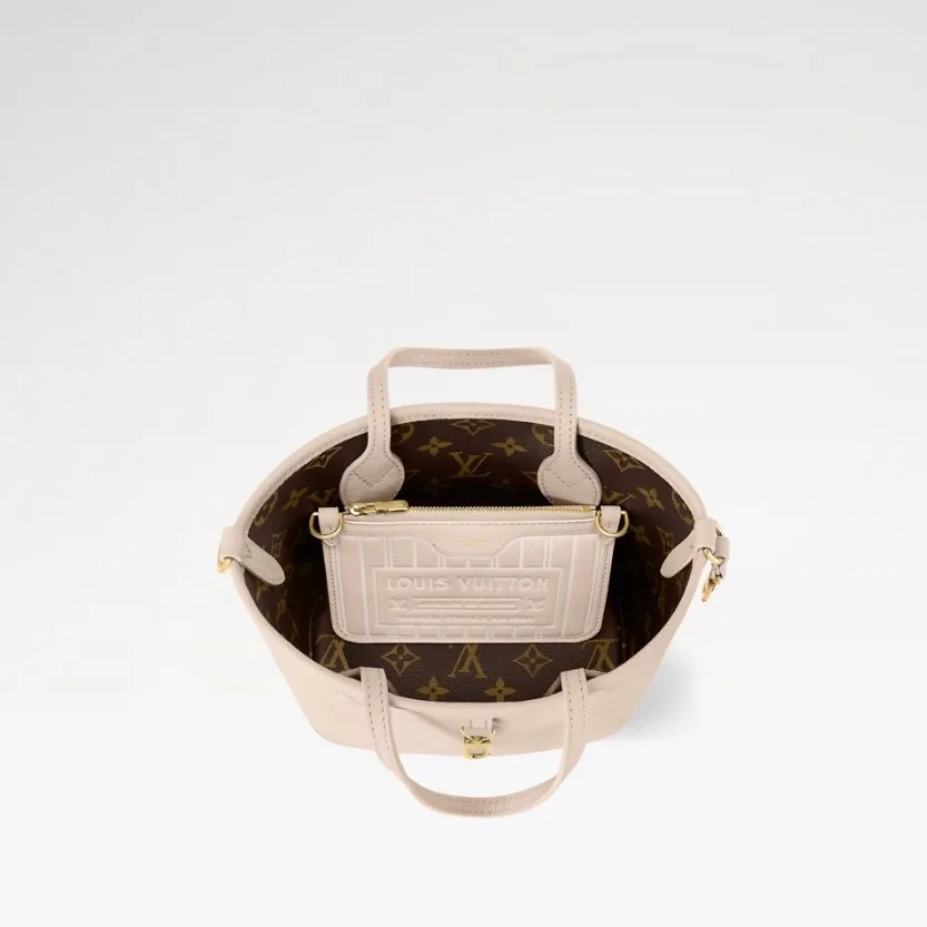 Louis Vuitton Neverfull Bandouliere Inside Out BB Tote Bag / Limestone Gold Hardware - Image 6