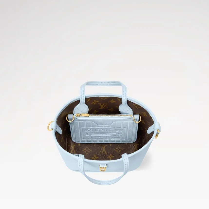 Louis Vuitton Neverfull Bandouliere Inside Out BB Tote Bag / Monogram Sky Blue Gold Hardware - Image 4
