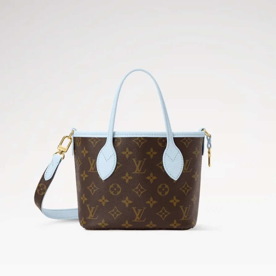 Louis Vuitton Neverfull Bandouliere Inside Out BB Tote Bag / Monogram Sky Blue Gold Hardware - Image 6