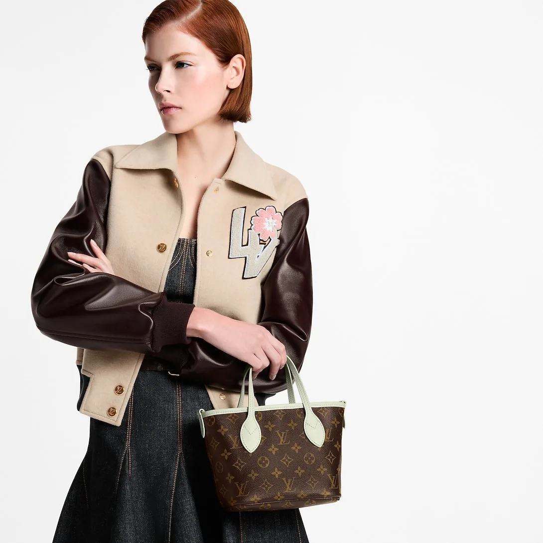 Louis Vuitton Neverfull Bandoulière Inside Out BB Tote Bag / Monogram Celadon Gold Hardware - Image 3