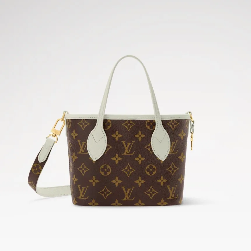 Louis Vuitton Neverfull Bandoulière Inside Out BB Tote Bag / Monogram Celadon Gold Hardware - Image 8