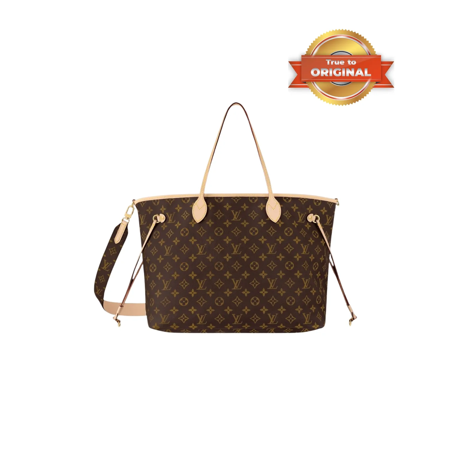 Louis Vuitton Neverfull Bandouliere Inside Out GM Tote Bag Beige Gold Hardware - Image 3