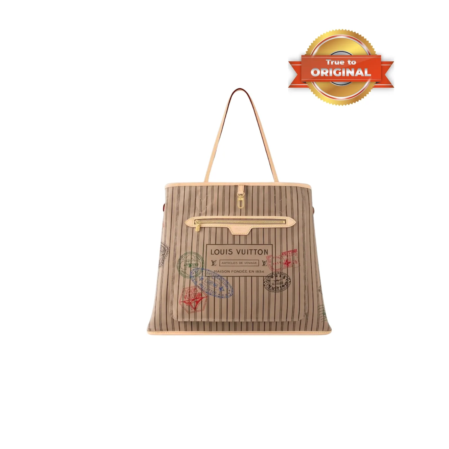 Louis Vuitton Neverfull Bandouliere Inside Out GM Tote Bag Beige Gold Hardware - Image 6