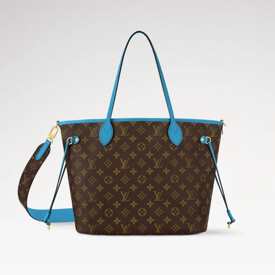 Louis Vuitton Neverfull Bandouliere Inside Out MM Tote Bag / Gaston Blue Gold Hardware - Image 3