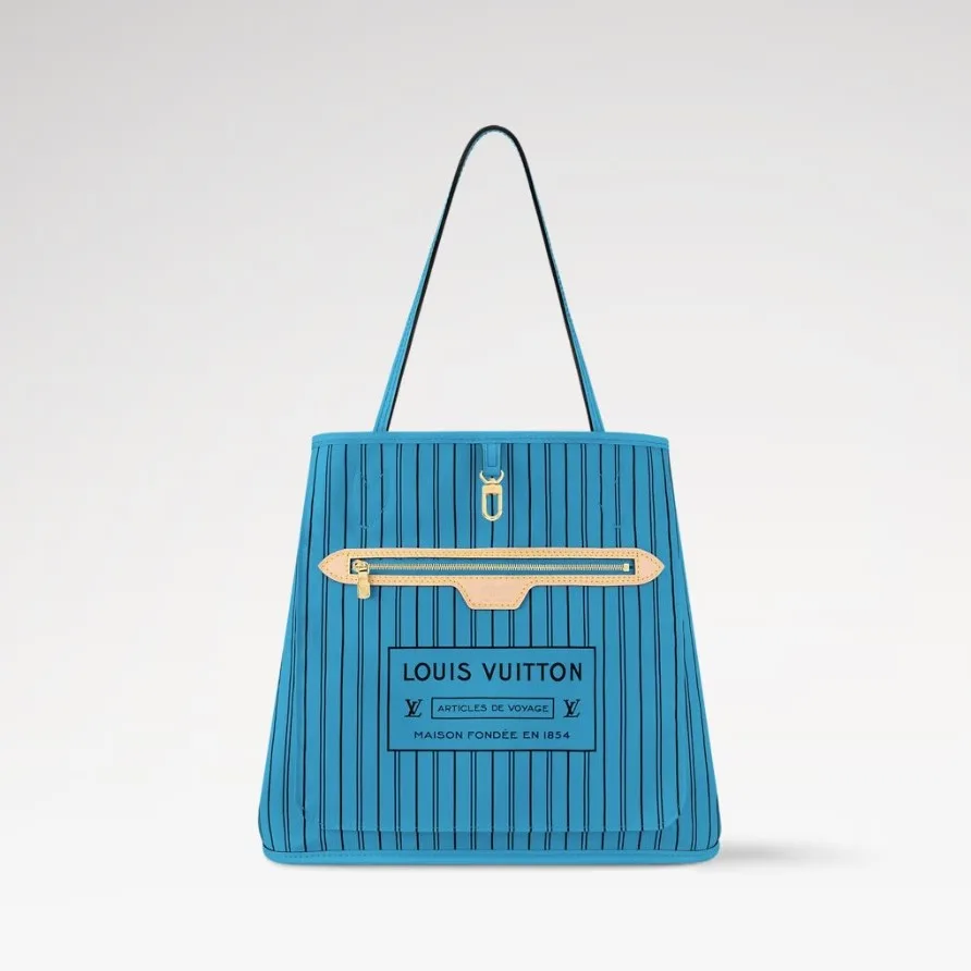 Louis Vuitton Neverfull Bandouliere Inside Out MM Tote Bag / Gaston Blue Gold Hardware - Image 5
