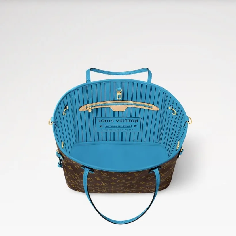 Louis Vuitton Neverfull Bandouliere Inside Out MM Tote Bag / Gaston Blue Gold Hardware - Image 7