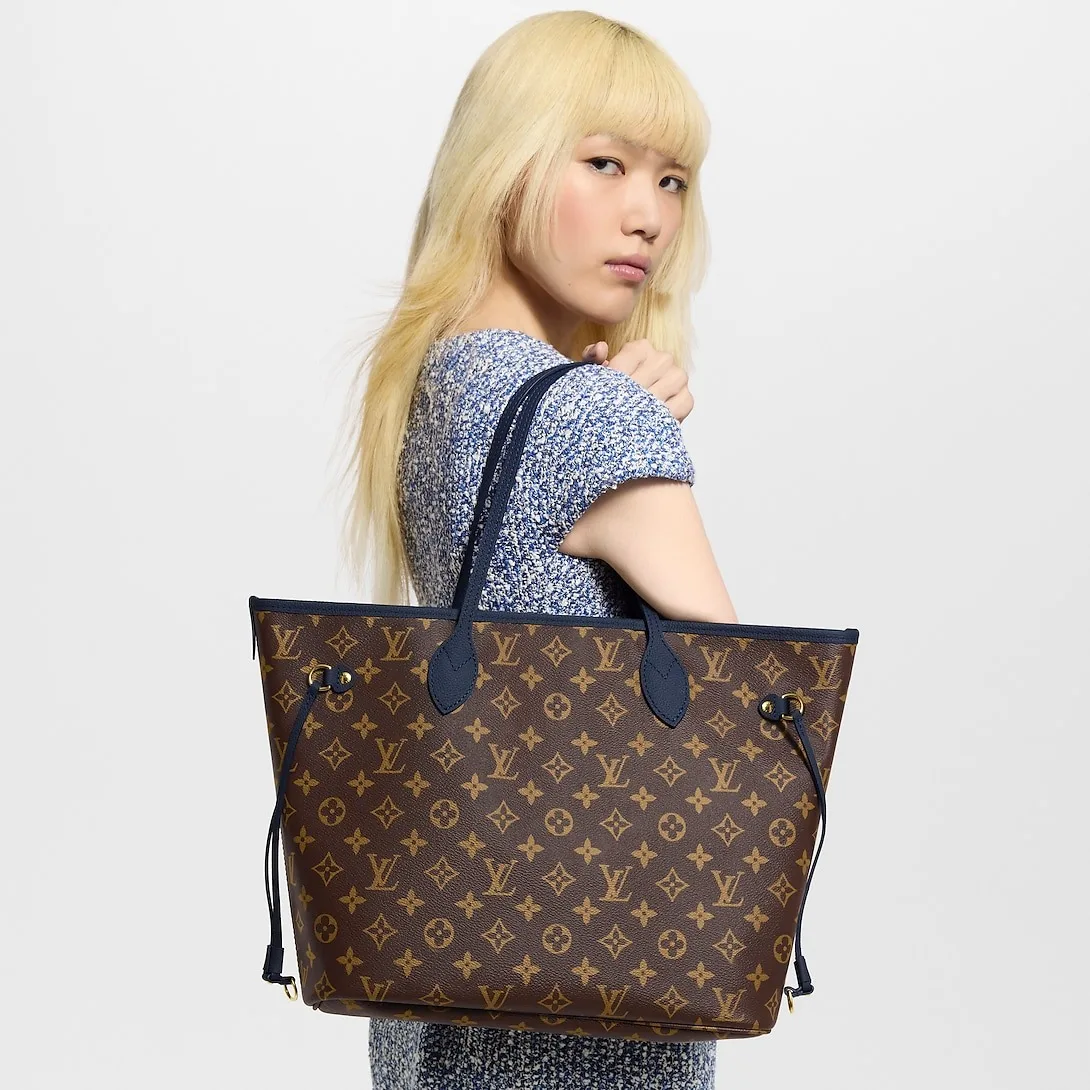 Louis Vuitton Neverfull Inside Out MM Tote Bag / Navy Gold Hardware - Image 3