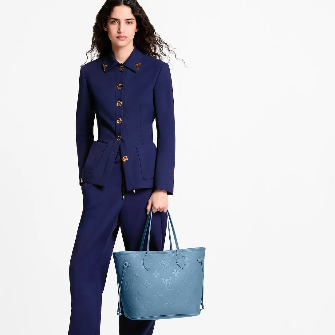 Louis Vuitton Neverfull MM Tote Bag / Blue Jean Gold Hardware - Image 3