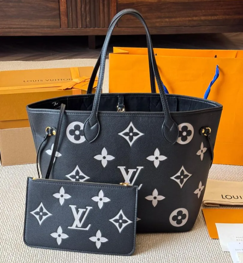 Alternative view of Louis Vuitton Neverfull MM Tote Bag Monogram Empreinte Black/Beige /