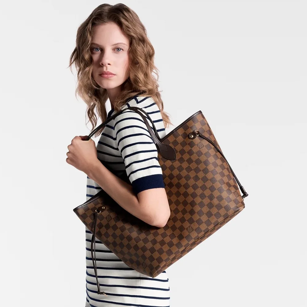 Alternative view of Louis Vuitton Neverfull MM Tote Bag / Brown Damier Ebene Gold Hardware