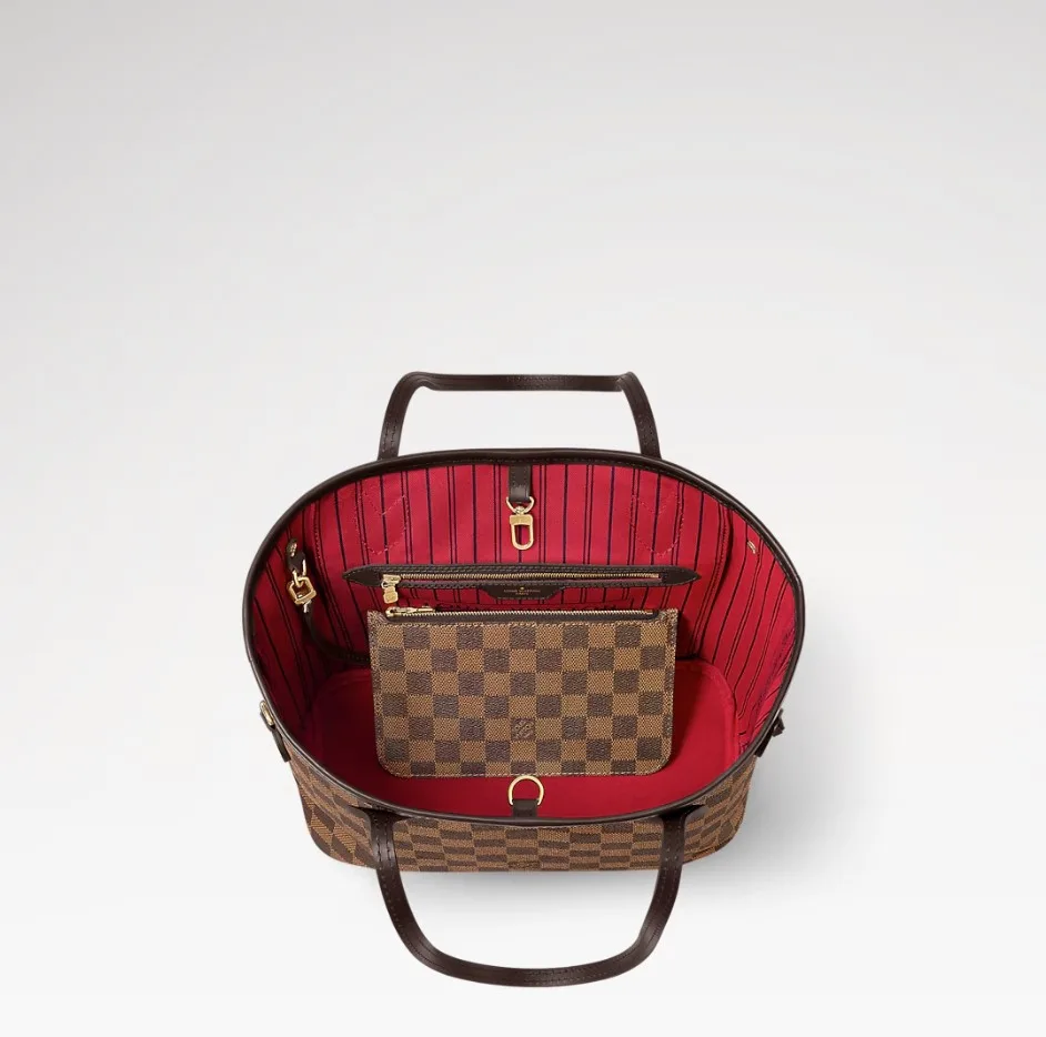 Louis Vuitton Neverfull PM Tote Bag / Red Damier Ebene Gold Hardware - Image 4