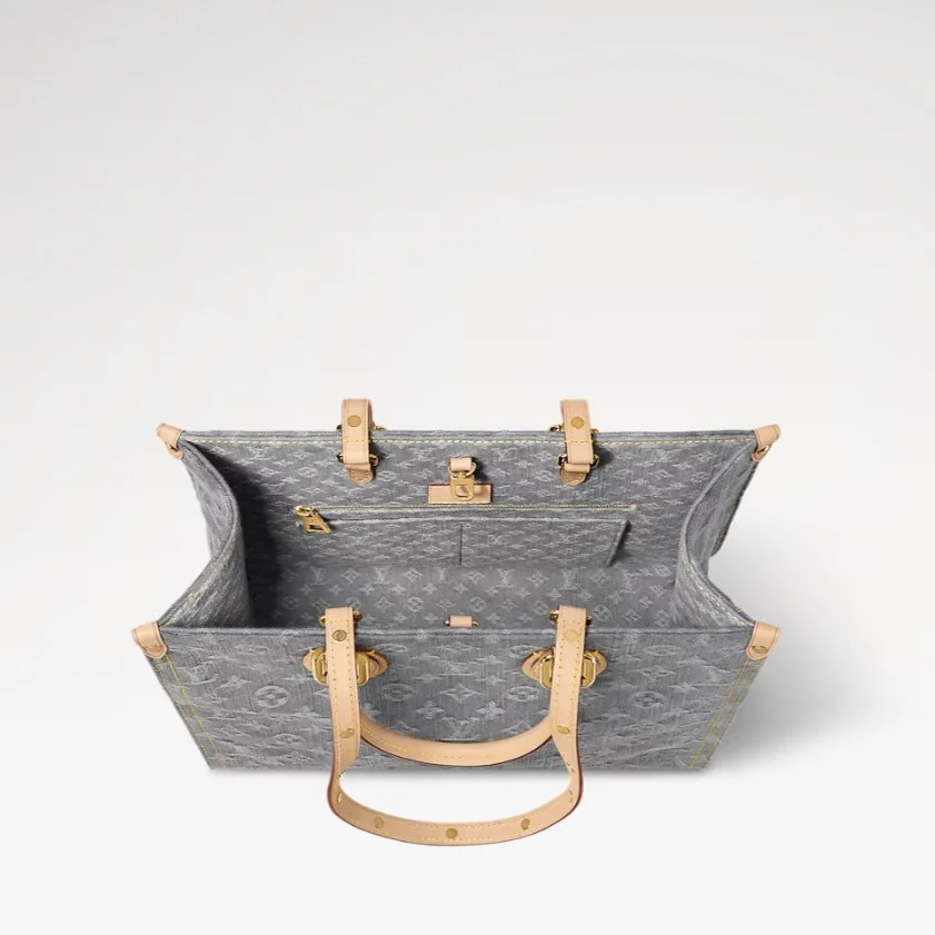 Louis Vuitton OnTheGo MM Tote Bag / Washed Gray Gold Hardware - Image 7