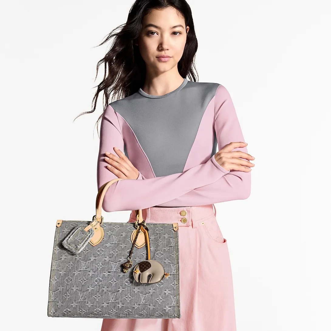 Louis Vuitton OnTheGo MM Tote Bag / Washed Gray Gold Hardware - Image 3