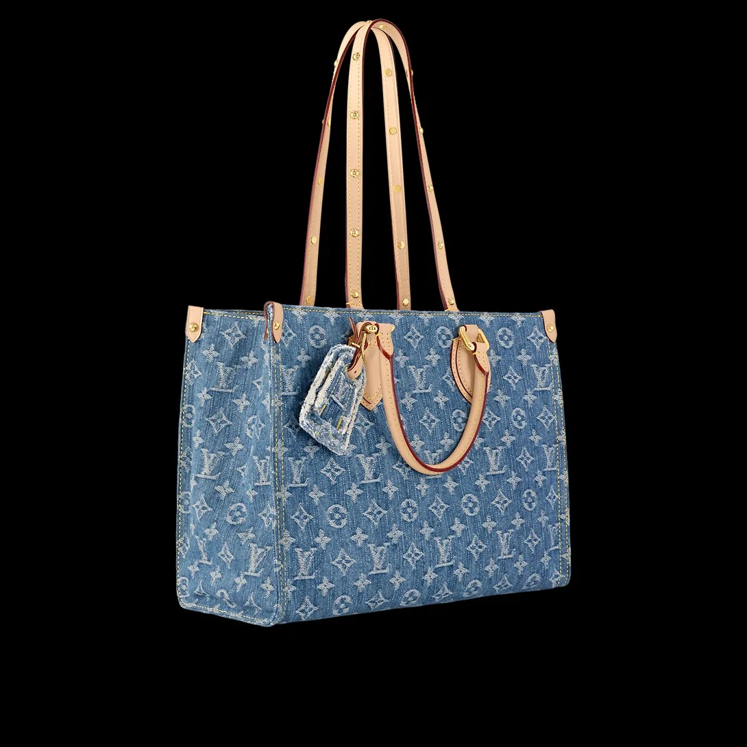 Louis Vuitton OnTheGo MM Tote Bag / Denim Blue Gold Hardwar - Image 5