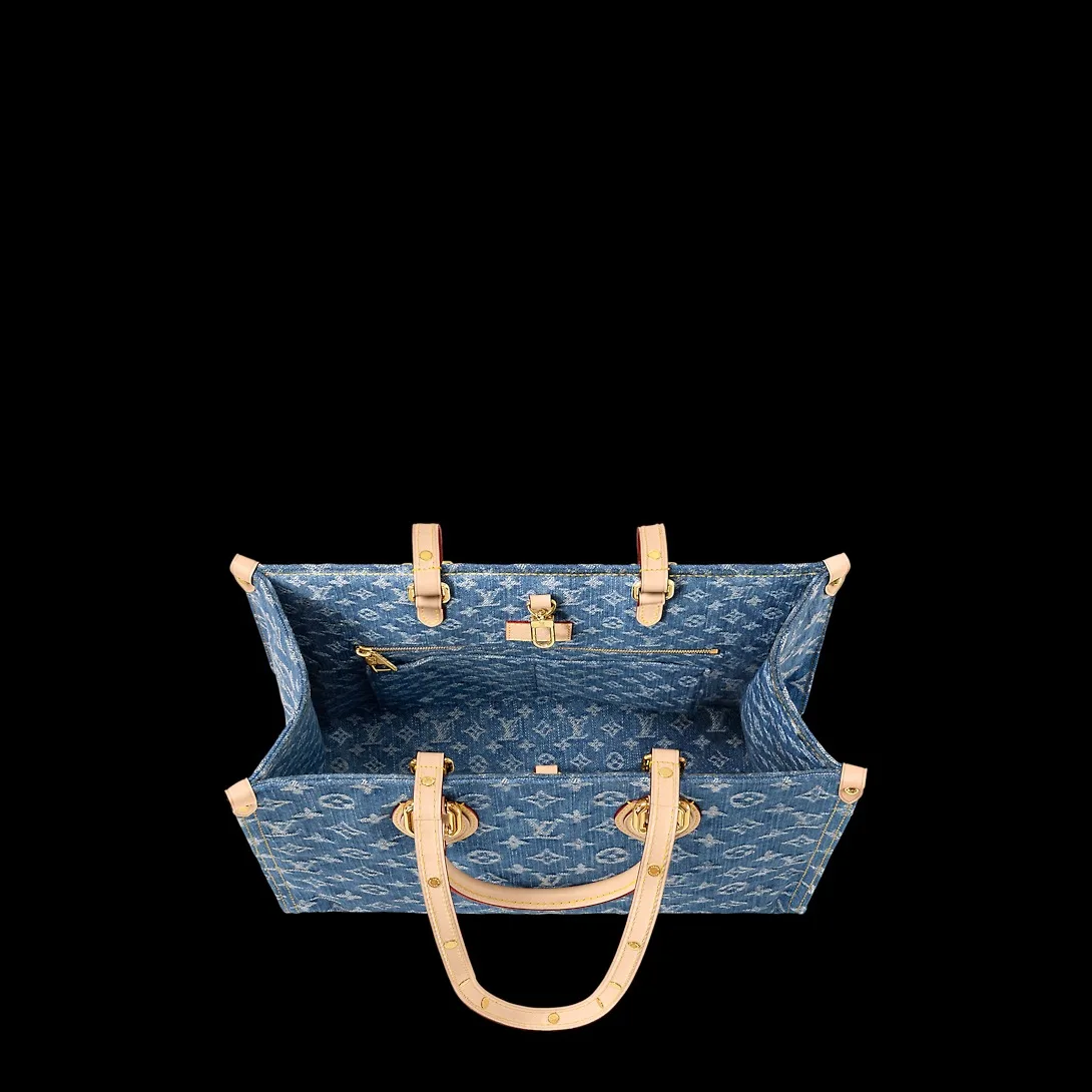 Louis Vuitton OnTheGo MM Tote Bag / Denim Blue Gold Hardwar - Image 4