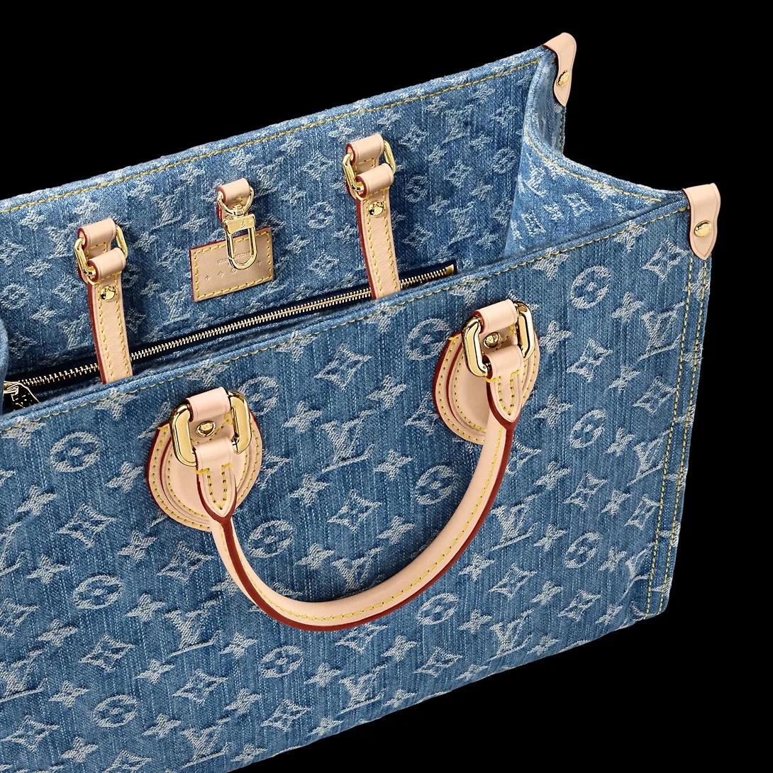 Louis Vuitton OnTheGo MM Tote Bag / Denim Blue Gold Hardwar - Image 3