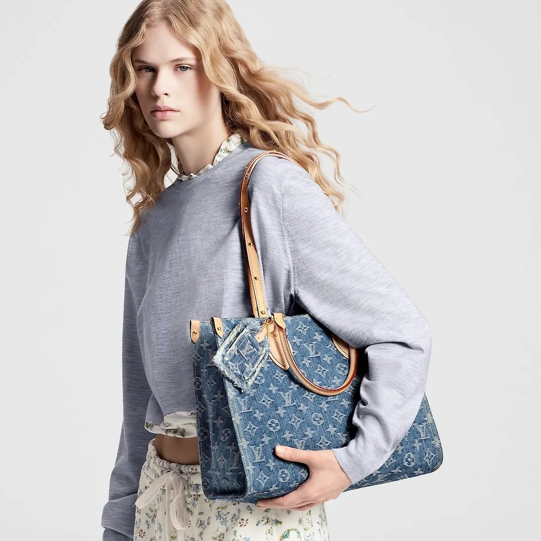 Louis Vuitton OnTheGo MM Tote Bag / Denim Blue Gold Hardwar - Image 2