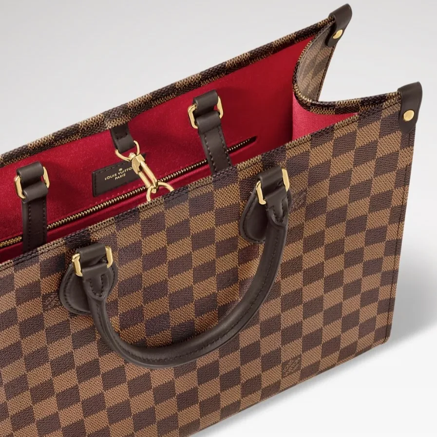Louis Vuitton OnTheGo MM Tote Bag / Damier Ebene Gold Hardware - Image 6