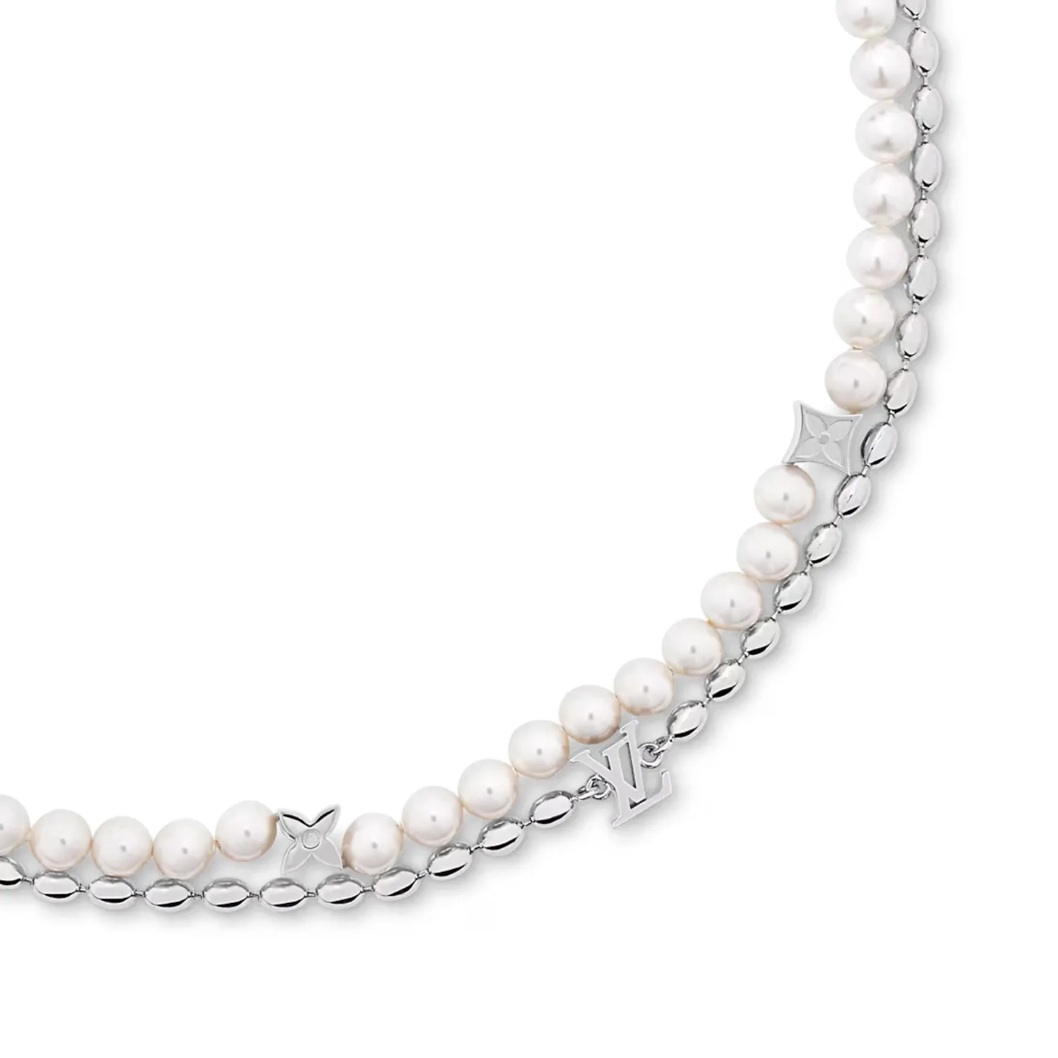 Louis Vuitton Pearls Fusion Necklace Silver-Toned - Image 4