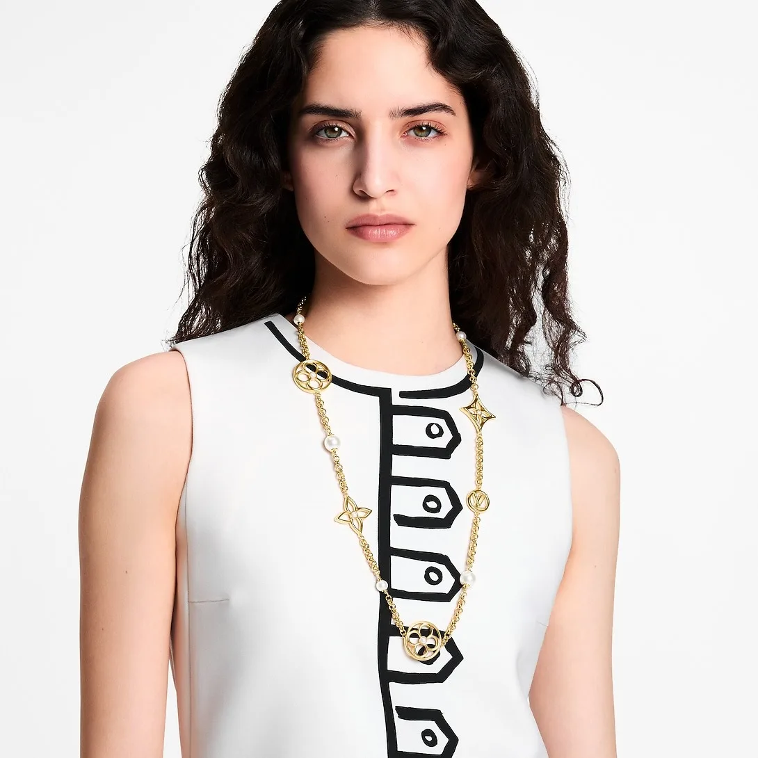 Alternative view of Louis Vuitton Pearly Flower Sautoir Necklace White Gold Hardware