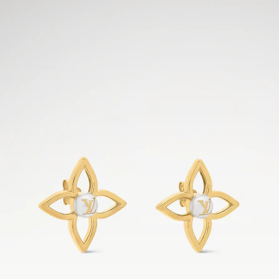 Louis Vuitton Pearly Flower Stud Earrings White Gold Hardware - Image 3