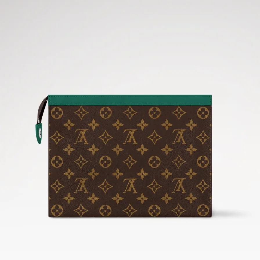 Louis Vuitton Pochette Voyage MM Pouch / Borneo Green Monogram Macassar Canvas Silver Hardware - Image 5