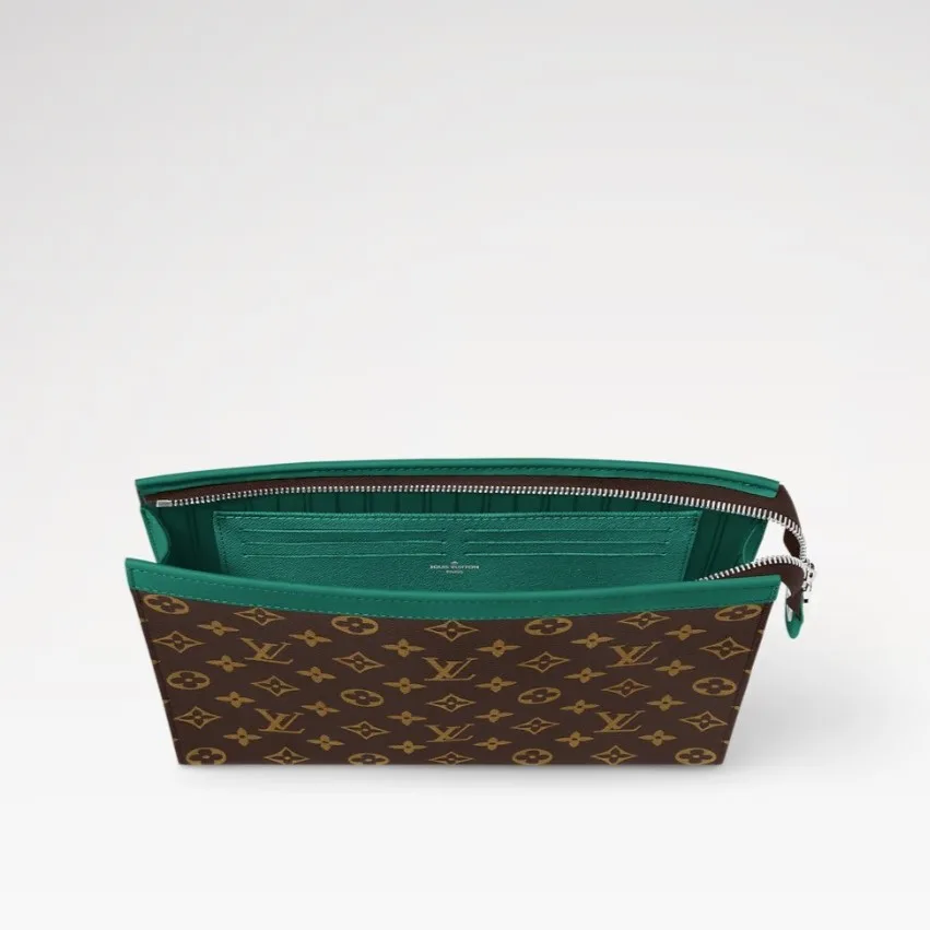 Louis Vuitton Pochette Voyage MM Pouch / Borneo Green Monogram Macassar Canvas Silver Hardware - Image 4