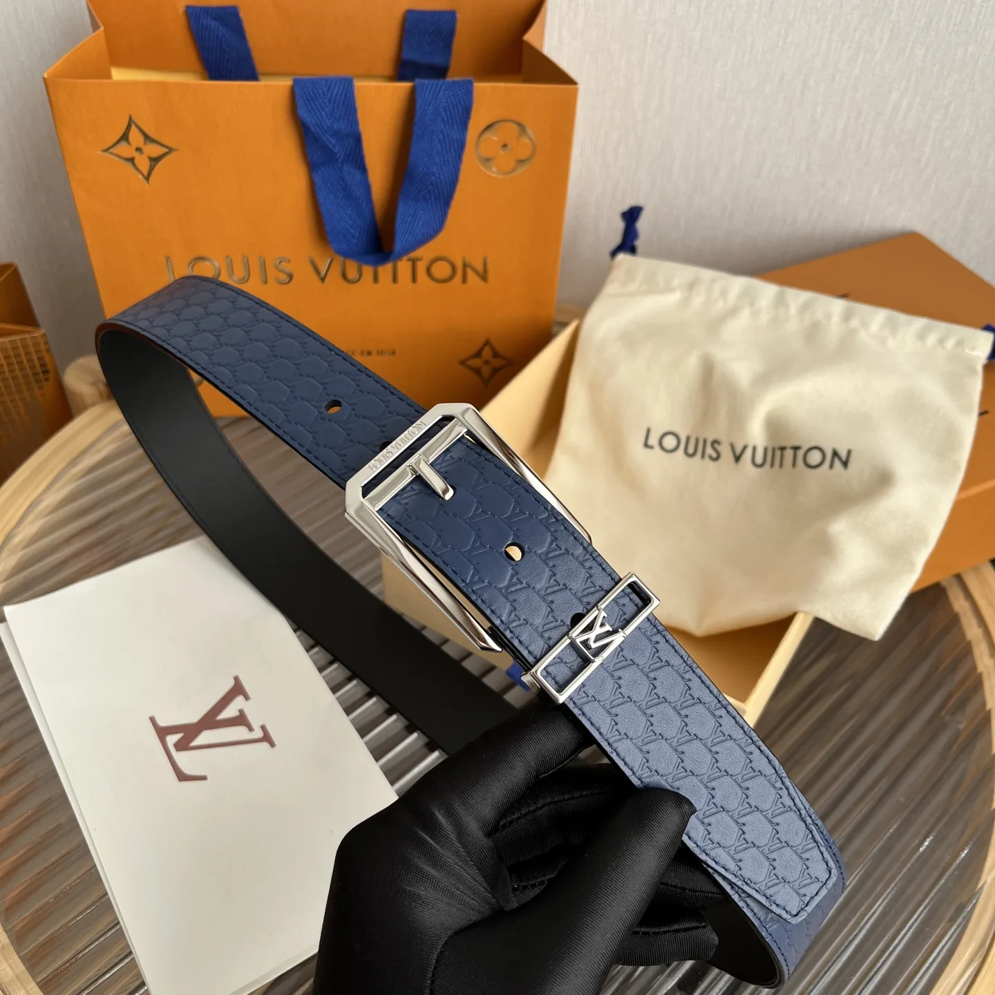 Alternative view of Louis Vuitton Reversible Blason Belt Navy Blue & Black
