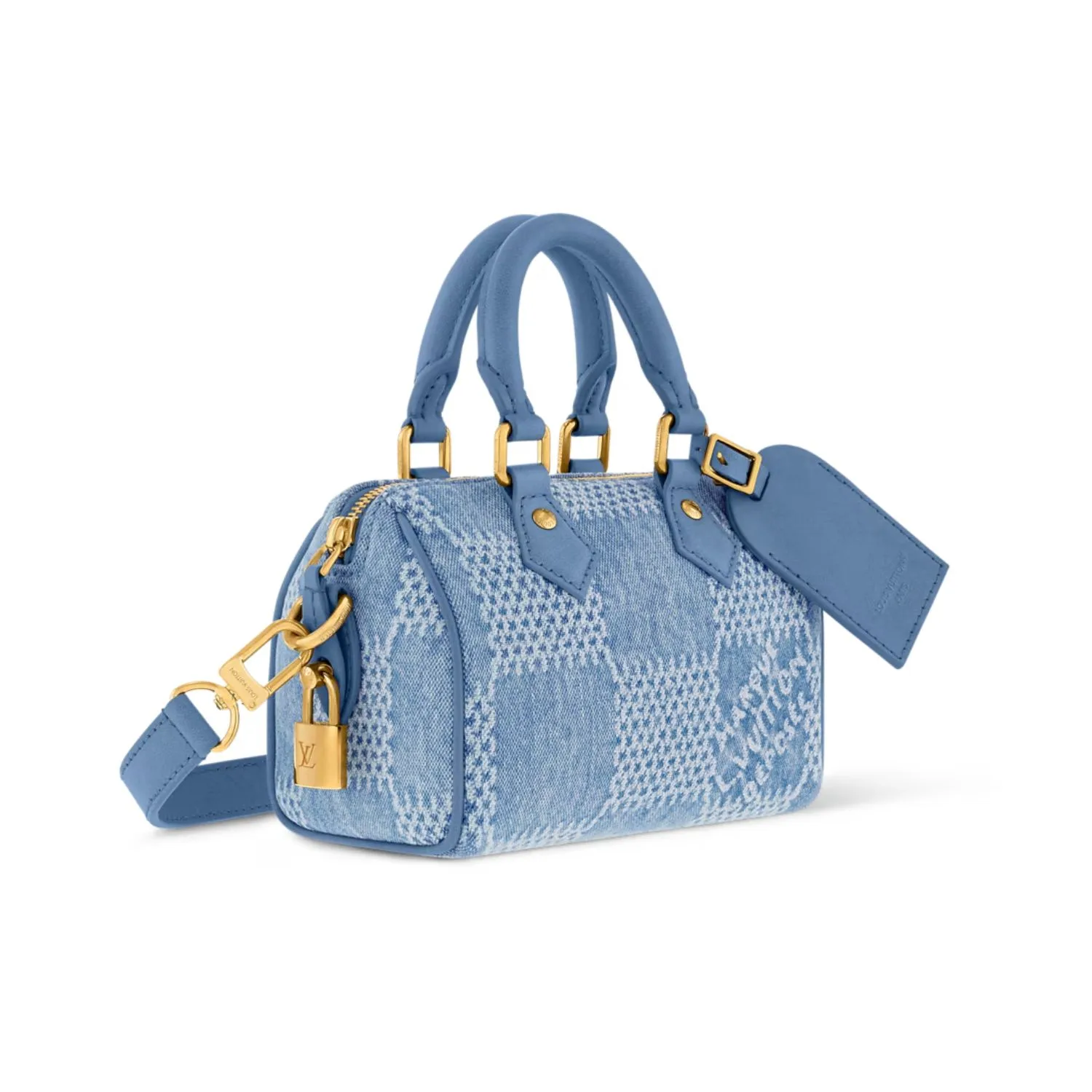 Alternative view of Louis Vuitton Speedy 18 Bandouliere Top Handle Bag / Denim Blue Gold Hardware