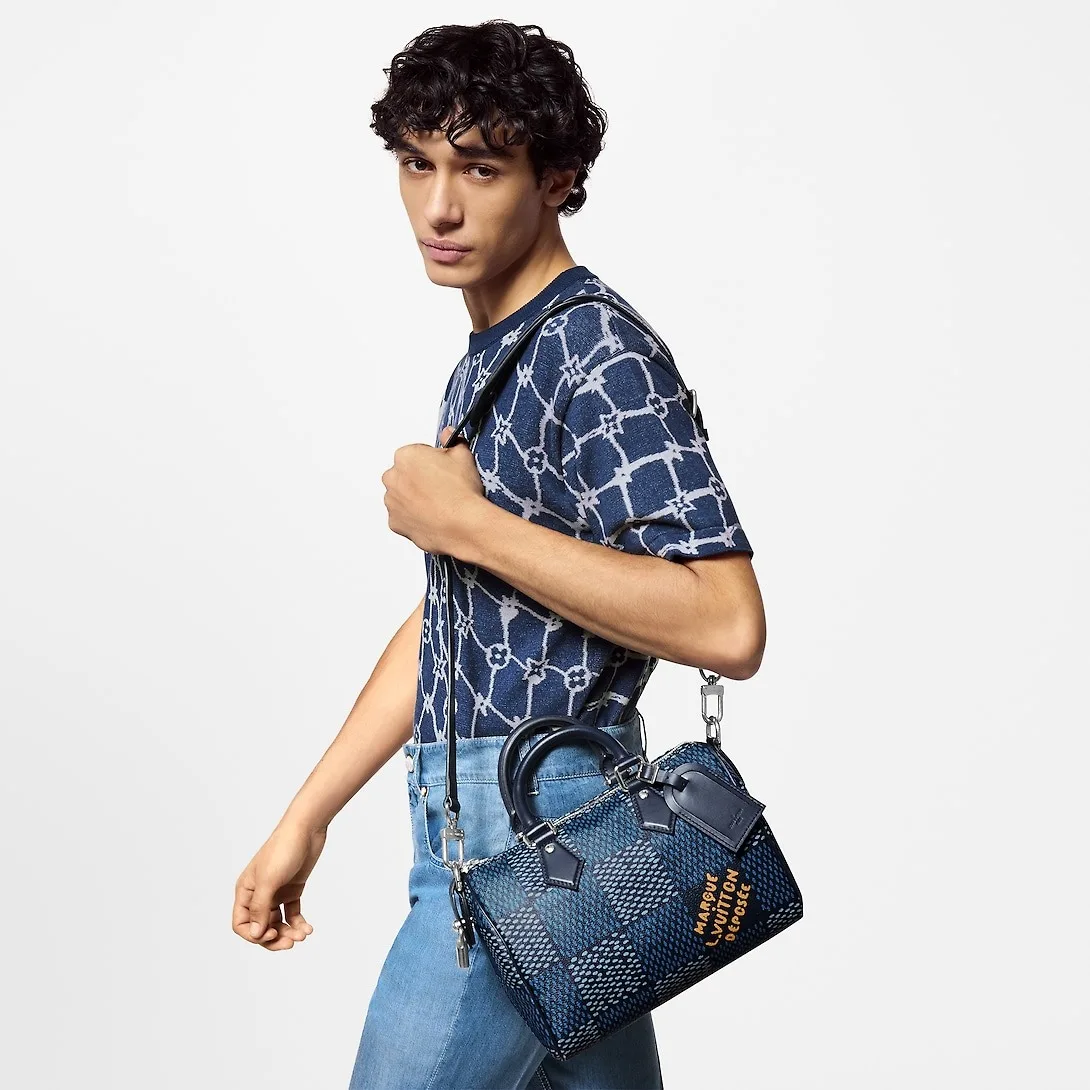 Louis Vuitton Speedy 25 Bandouliere Top Handle Bag / Blue Silver Hardware - Image 3