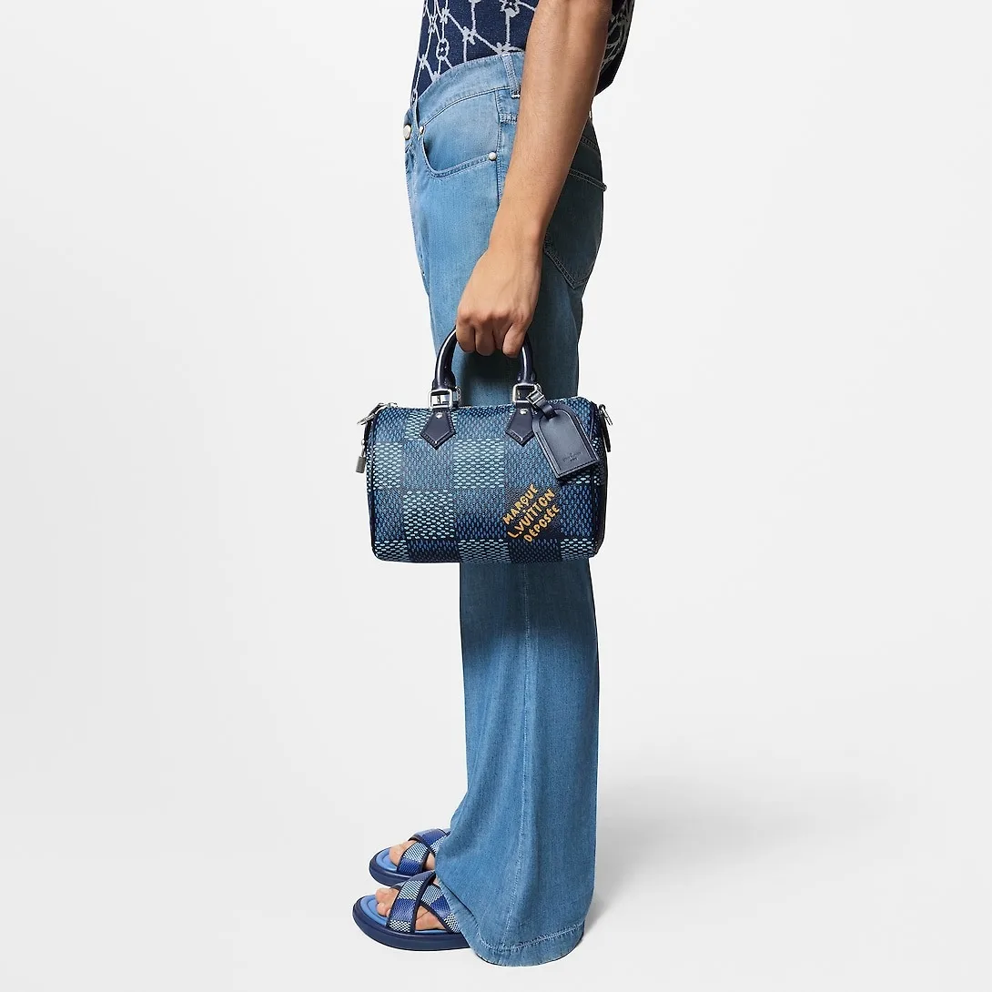 Louis Vuitton Speedy 25 Bandouliere Top Handle Bag / Blue Silver Hardware - Image 4