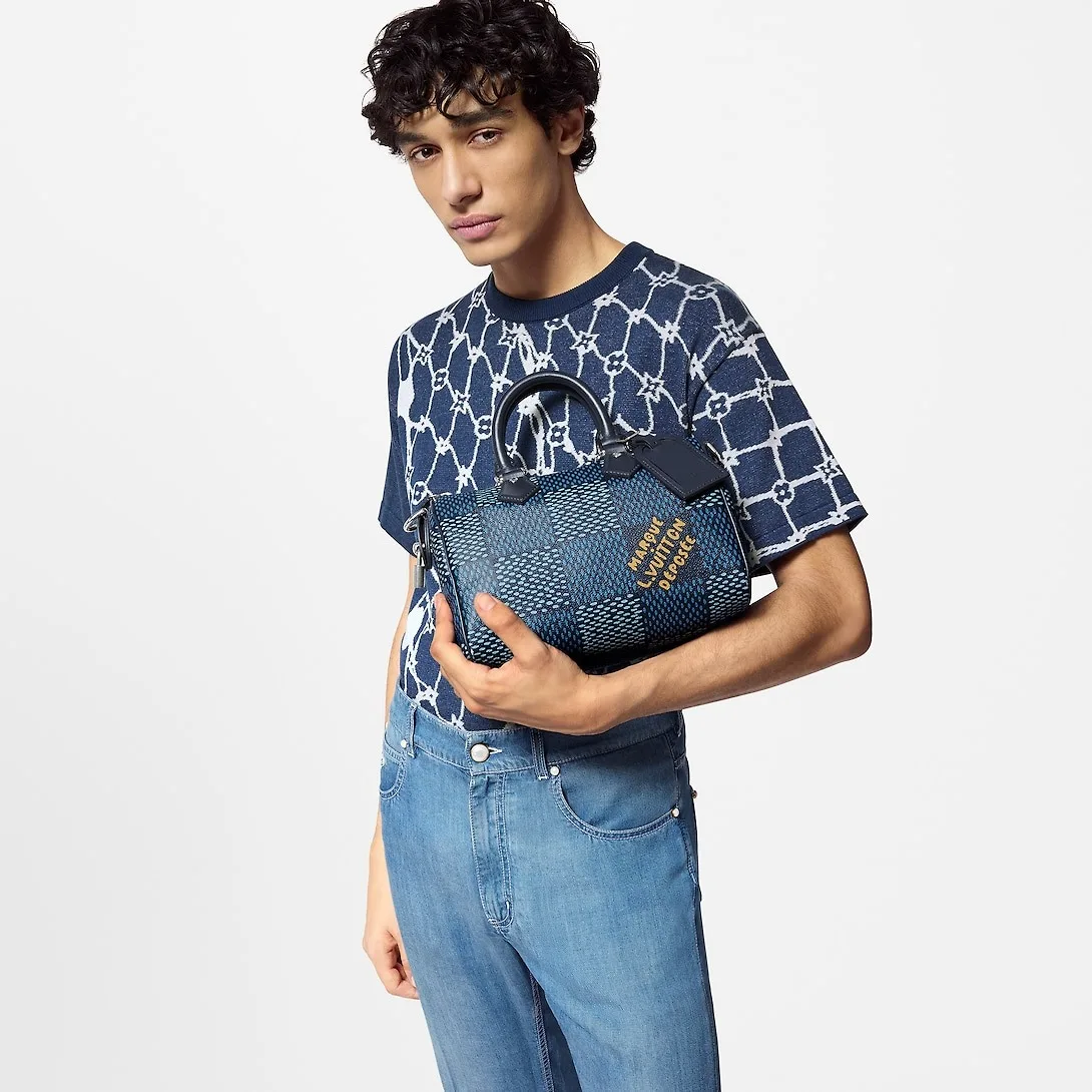 Louis Vuitton Speedy 25 Bandouliere Top Handle Bag / Blue Silver Hardware - Image 2