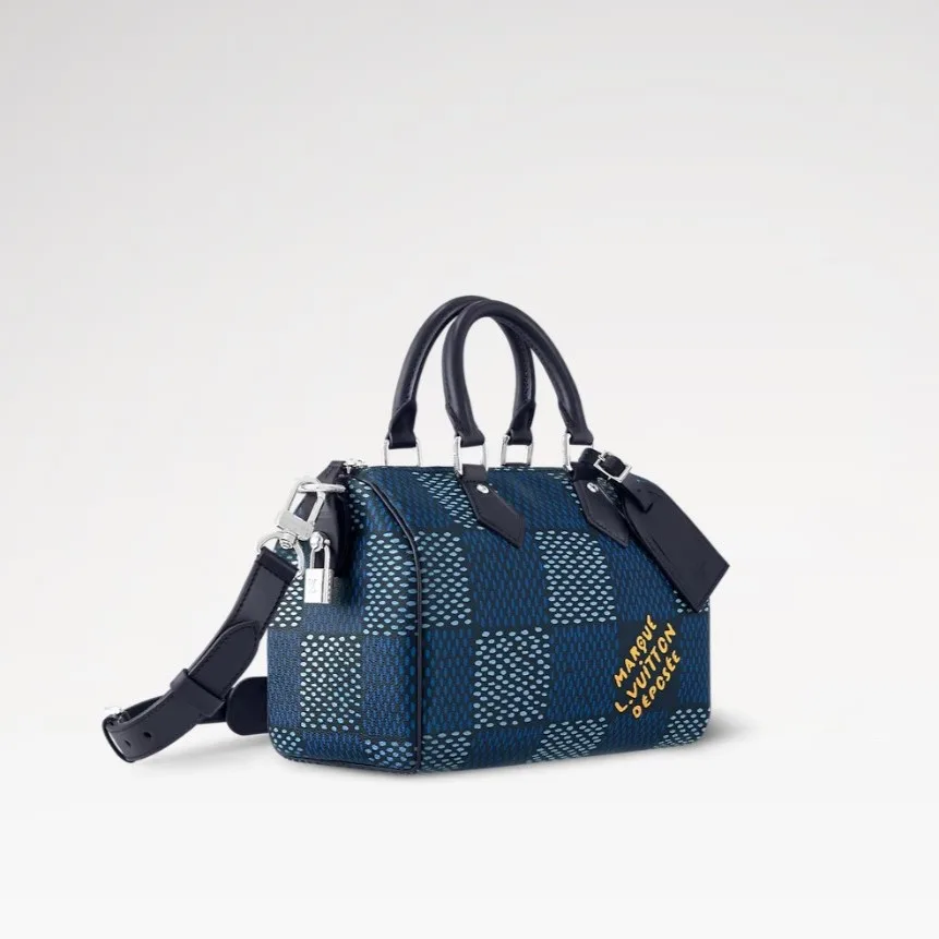 Louis Vuitton Speedy 25 Bandouliere Top Handle Bag / Blue Silver Hardware - Image 5
