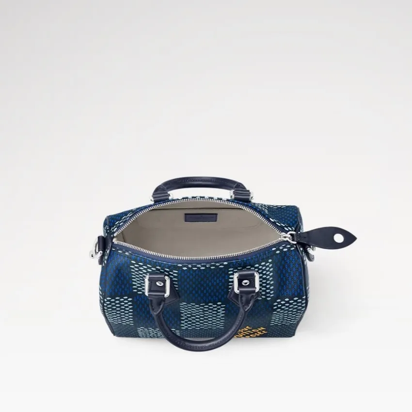 Louis Vuitton Speedy 25 Bandouliere Top Handle Bag / Blue Silver Hardware - Image 7