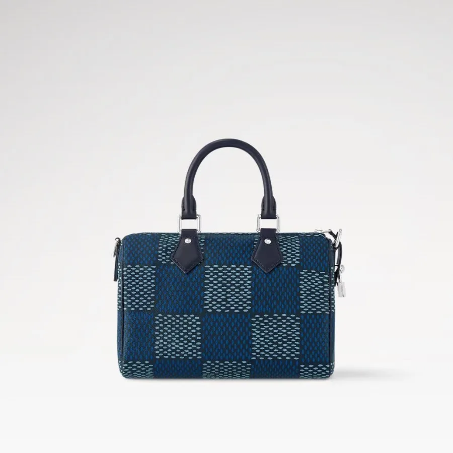 Louis Vuitton Speedy 25 Bandouliere Top Handle Bag / Blue Silver Hardware - Image 6
