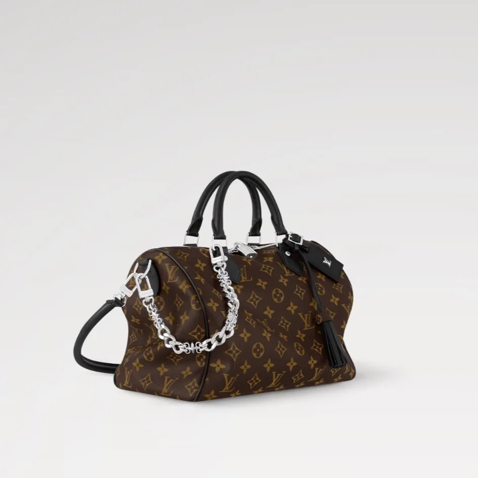 Louis Vuitton Speedy Soft 30 Top Handle Bag / Dark Monogram Black Silver Hardware - Image 3