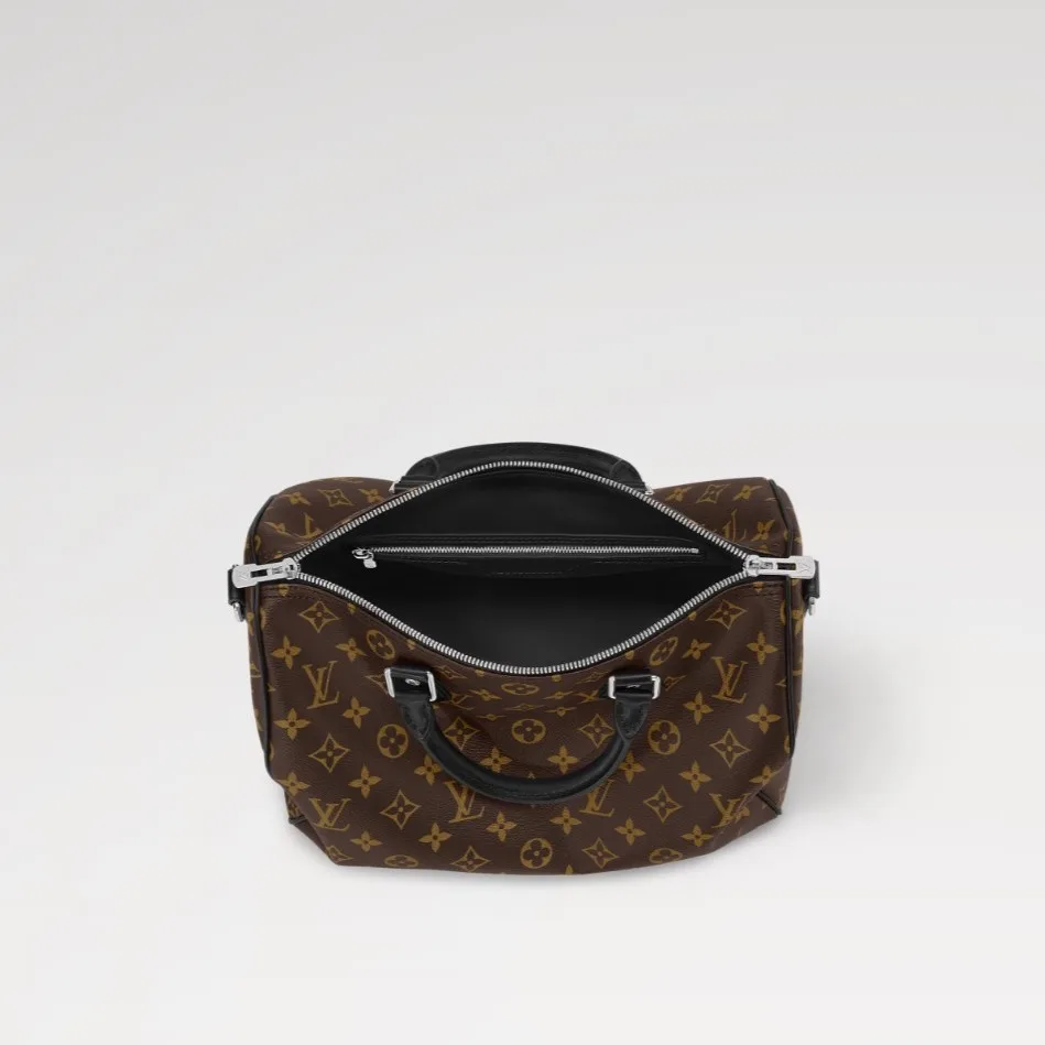 Louis Vuitton Speedy Soft 30 Top Handle Bag / Dark Monogram Black Silver Hardware - Image 4