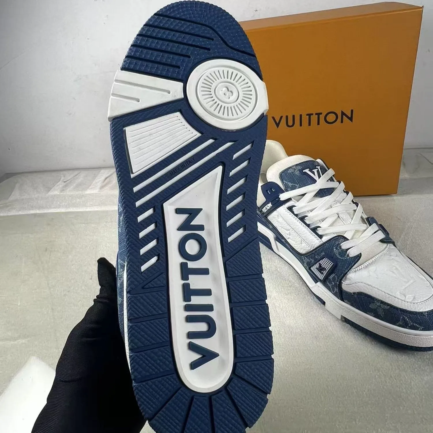 Louis Vuitton Trainer Sneaker Monogram Canvas Blue Virgil Abloh - Image 4