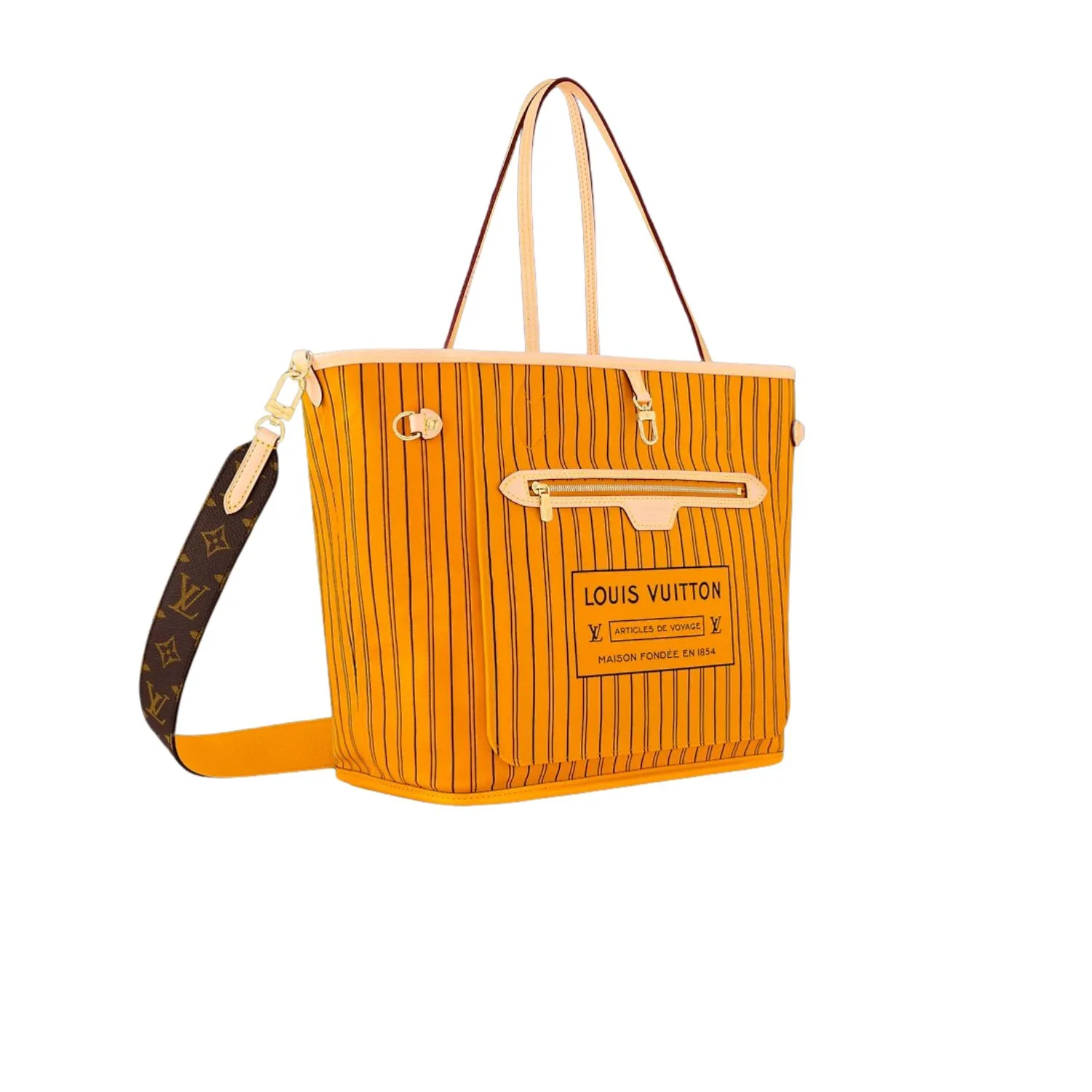 Louis Vuitton Neverfull Bandouliere Inside Out MM Tote Bag Jaune Gold Hardware - Image 4