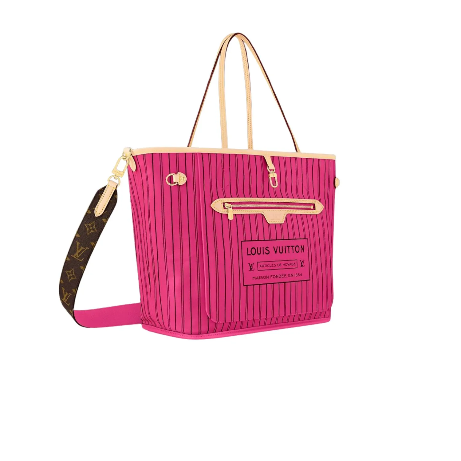 Louis Vuitton Neverfull Bandouliere Inside Out MM Tote Bag / Rose Gold Hardware - Image 4