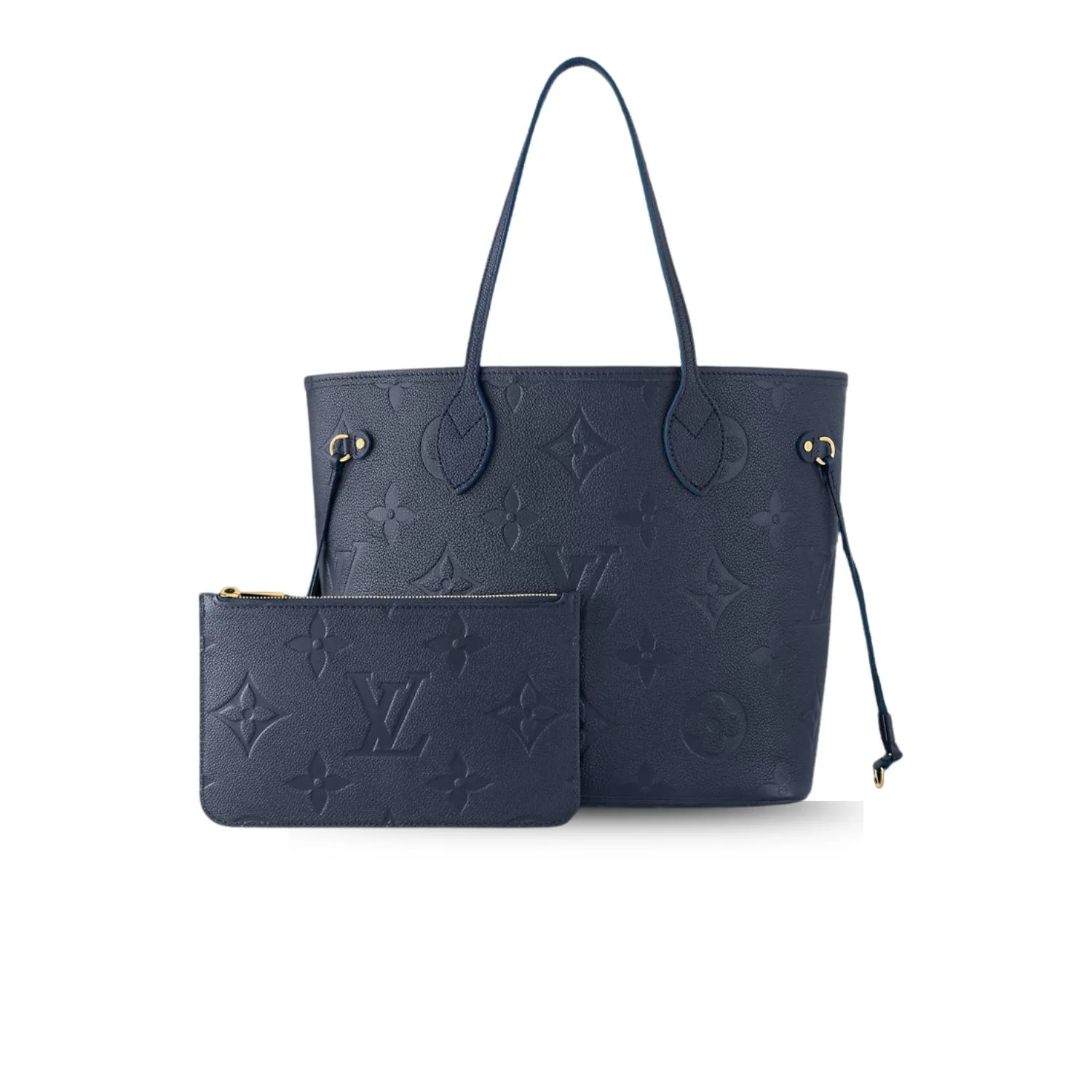 Louis Vuitton Neverfull MM Tote Bag / Navy Blue Monogram Empreinte Gold Hardware - Image 3