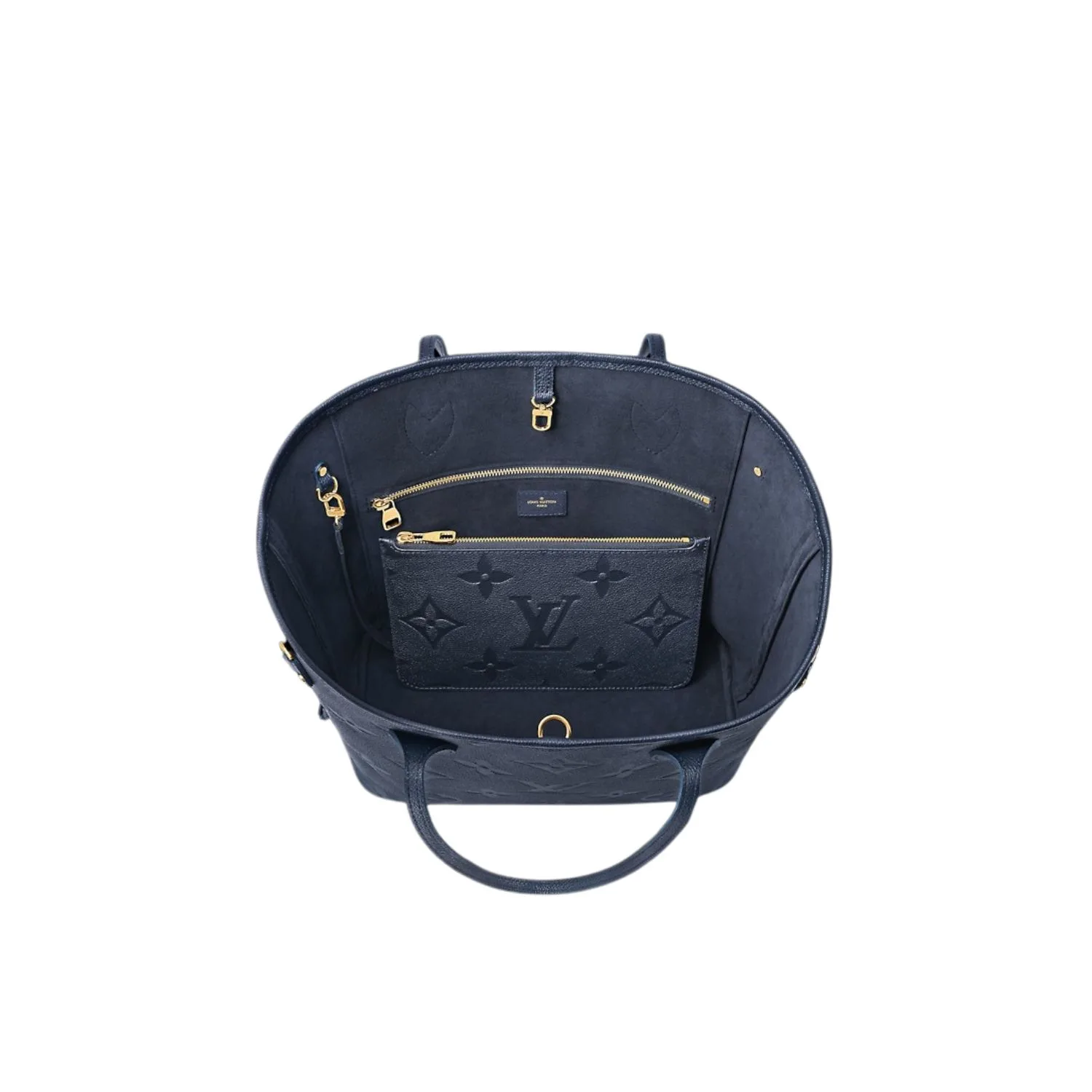 Louis Vuitton Neverfull MM Tote Bag / Navy Blue Monogram Empreinte Gold Hardware - Image 5