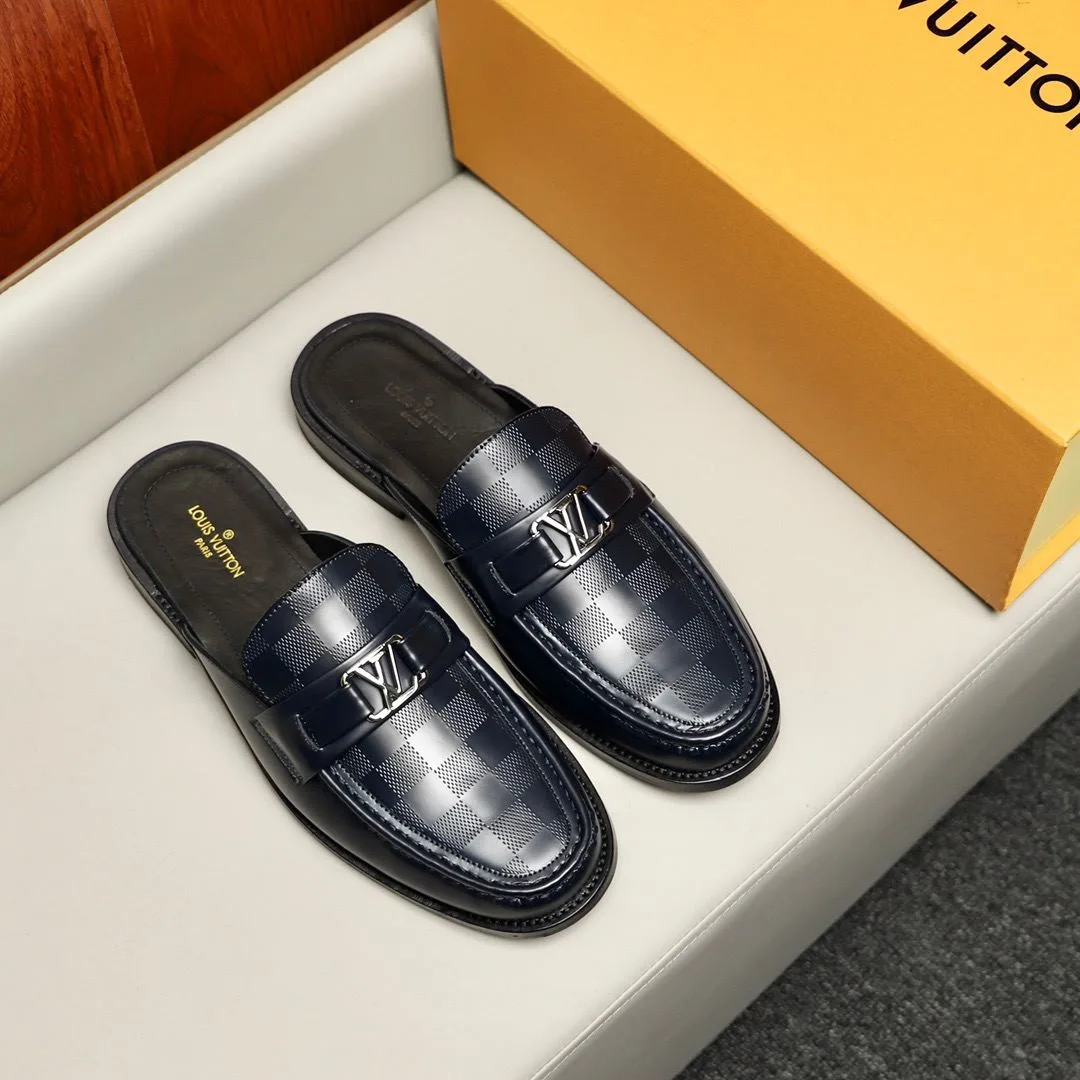Louis Vuitton Major Open Back With Square Pattern Loafer Dark Blue - Image 4